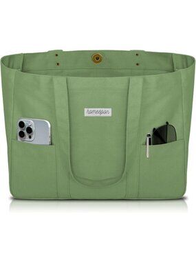 Women’s Green Everyday Tote Bag Pockets Laptop Sleeve Work Bag